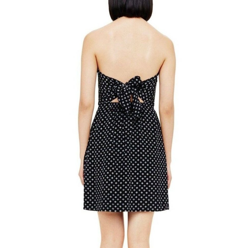 Club Monaco Navy Print Strapless Silk Dress